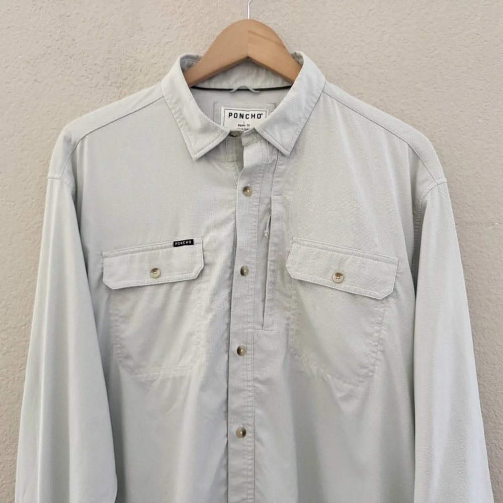 Poncho Original Shirt Mens Large Technical Green Outdoor Fishing Performance - Picture 6 of 13